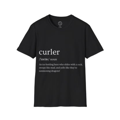 Unisex Softstyle Curling T-Shirt – Ice-Battling Hero Design | 100% Ring-Spun Cotton, Lightweight & Comfortable