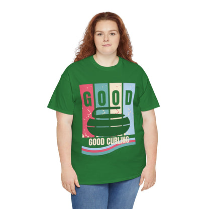 Unisex Heavy Cotton T-Shirt – Retro 4-Color Curling Pattern | Durable & Stylish Graphic Tee