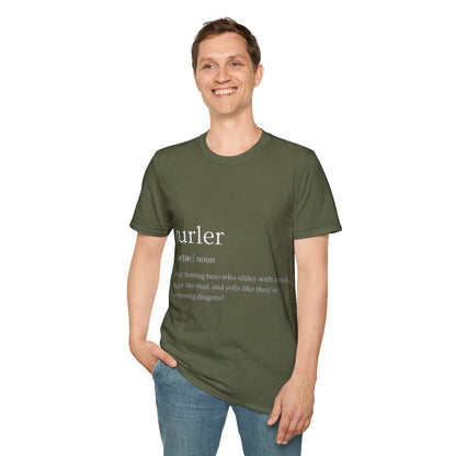 Unisex Softstyle Curling T-Shirt – Ice-Battling Hero Design | 100% Ring-Spun Cotton, Lightweight & Comfortable