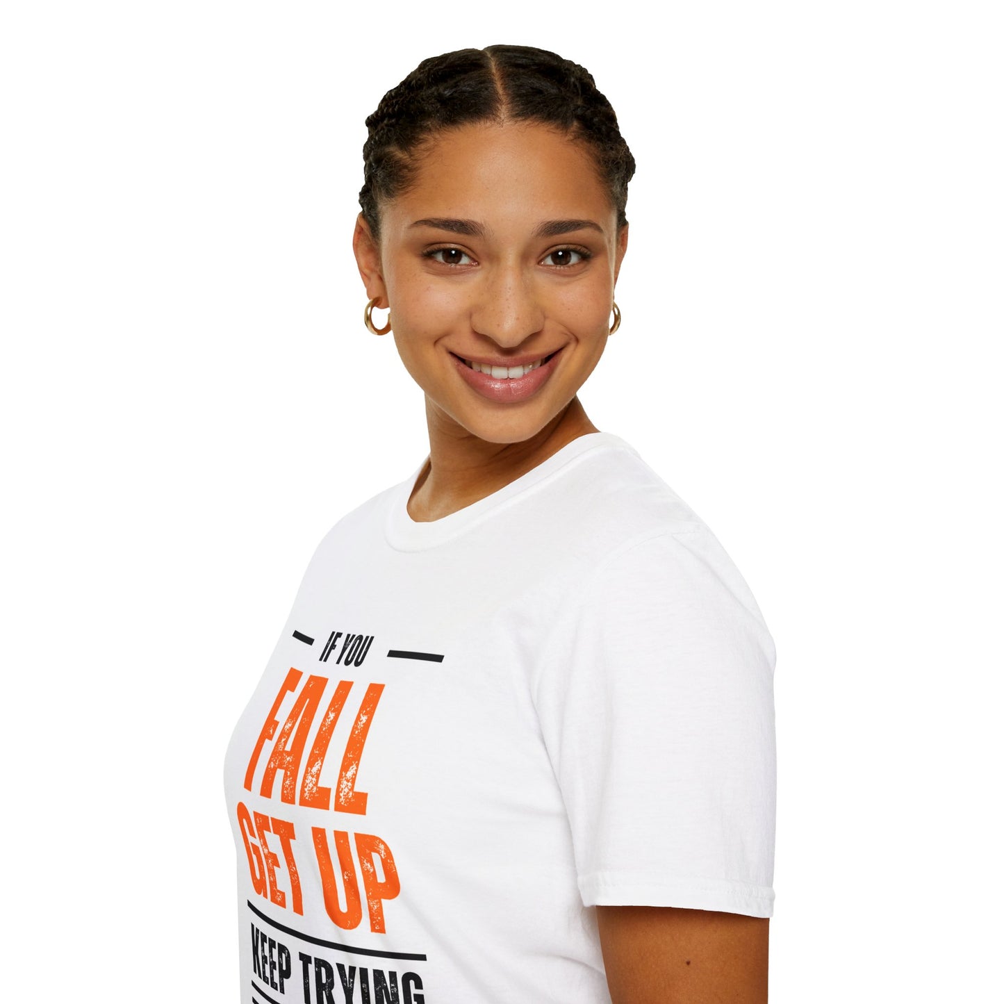 Motivational Typography "If You Fall, Get Up, Keep Trying" T-Shirt – Light Weight 100% Ring-Spun Cotton