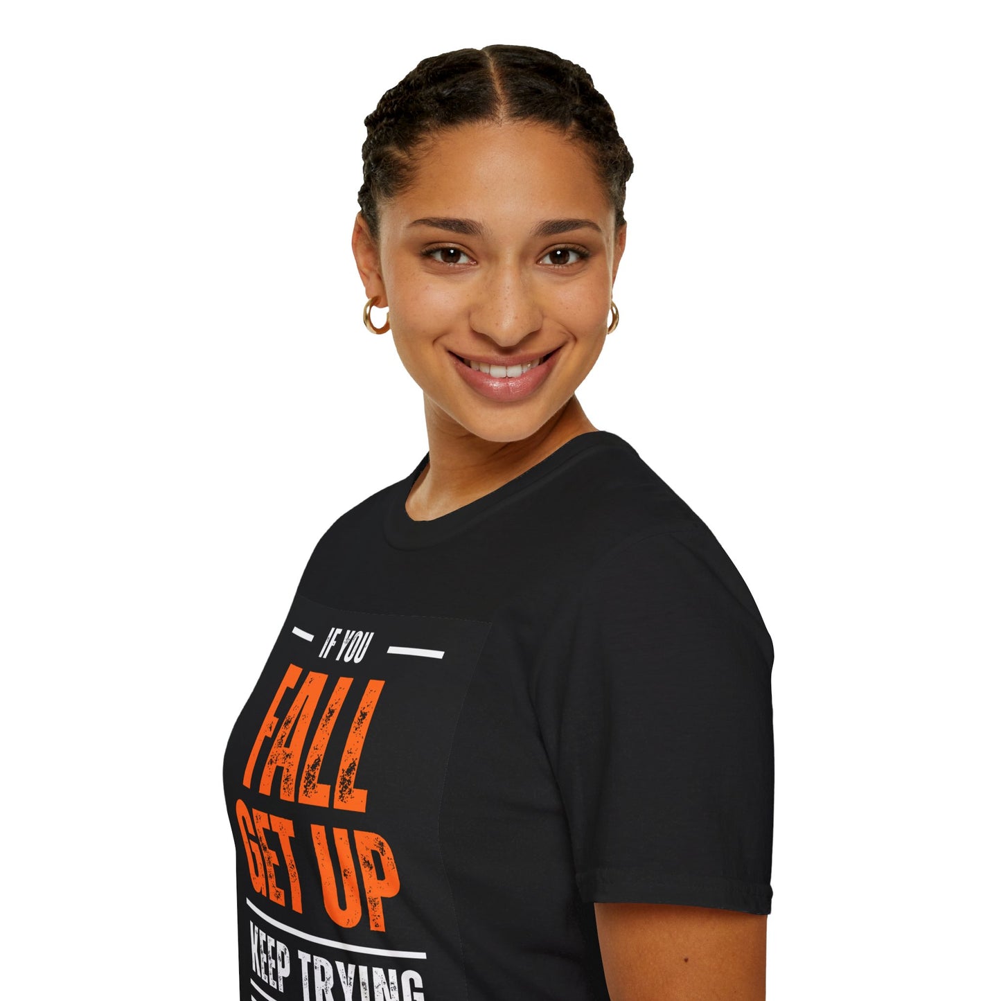 Motivational Typography "If You Fall, Get Up, Keep Trying" T-Shirt – Light Weight 100% Ring-Spun Cotton