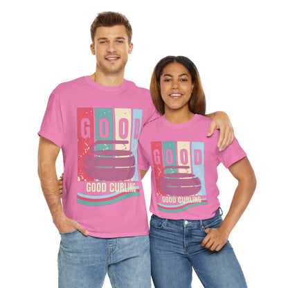 Unisex Heavy Cotton T-Shirt – Retro 4-Color Curling Pattern | Durable & Stylish Graphic Tee