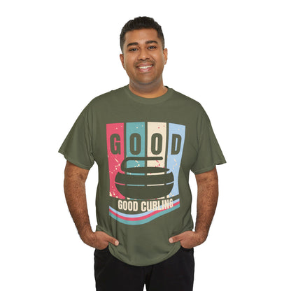Unisex Heavy Cotton T-Shirt – Retro 4-Color Curling Pattern | Durable & Stylish Graphic Tee