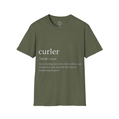 Unisex Softstyle Curling T-Shirt – Ice-Battling Hero Design | 100% Ring-Spun Cotton, Lightweight & Comfortable