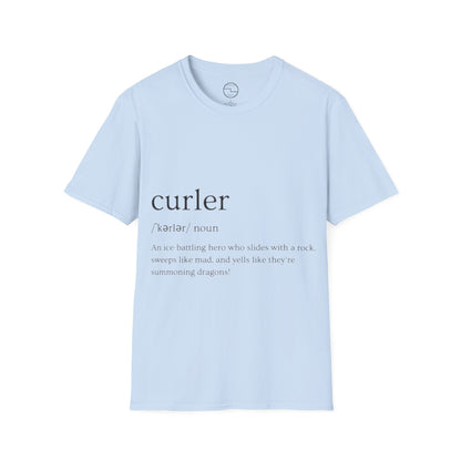 Unisex Softstyle Curling T-Shirt – Ice-Battling Hero Design | 100% Ring-Spun Cotton, Lightweight & Comfortable
