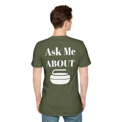 Unisex Softstyle T-Shirt – 100% Cotton | 'I Heart Curling' Front Print & 'Ask Me About Curling' Back Design | Soft, Lightweight & Comfortable