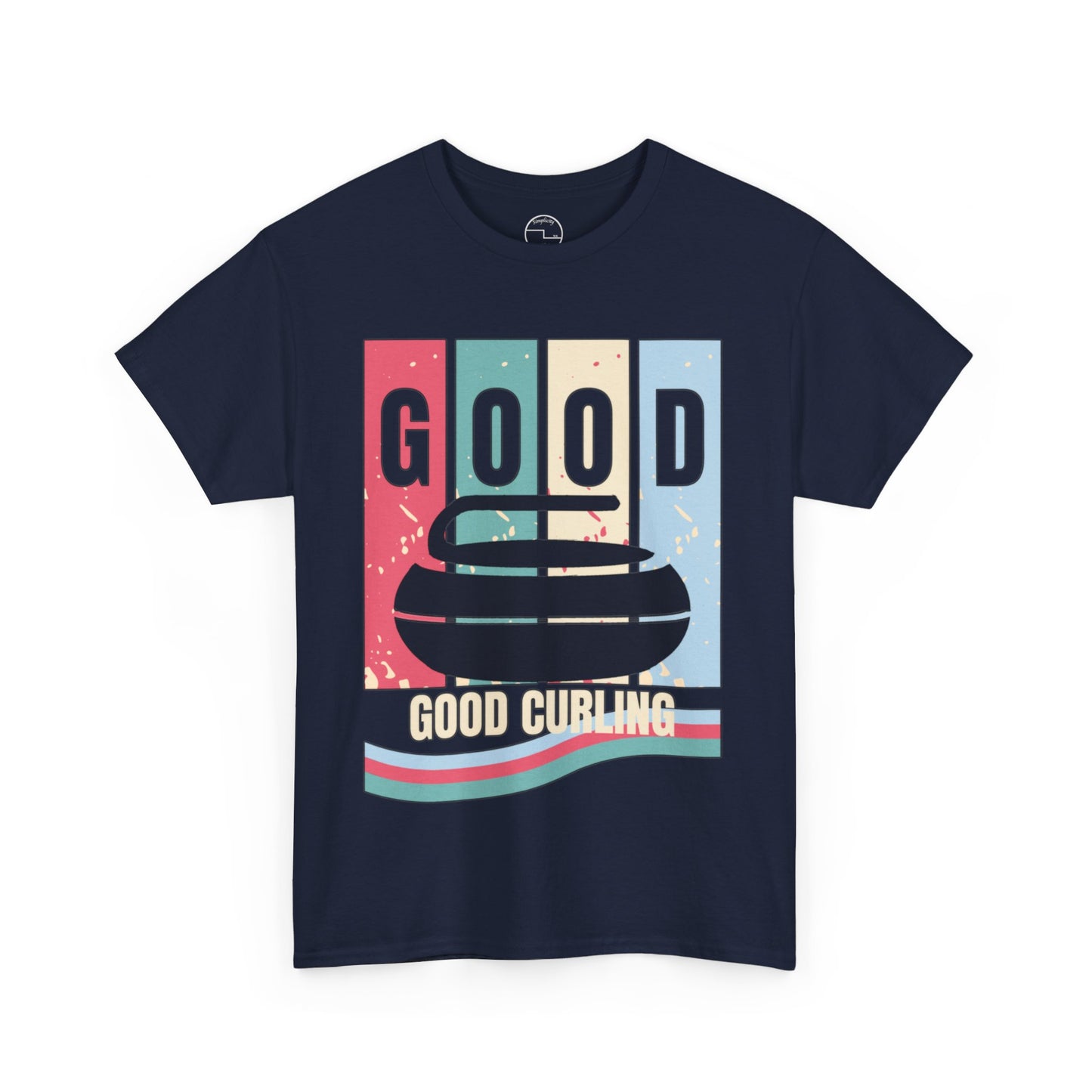Unisex Heavy Cotton T-Shirt – Retro 4-Color Curling Pattern | Durable & Stylish Graphic Tee