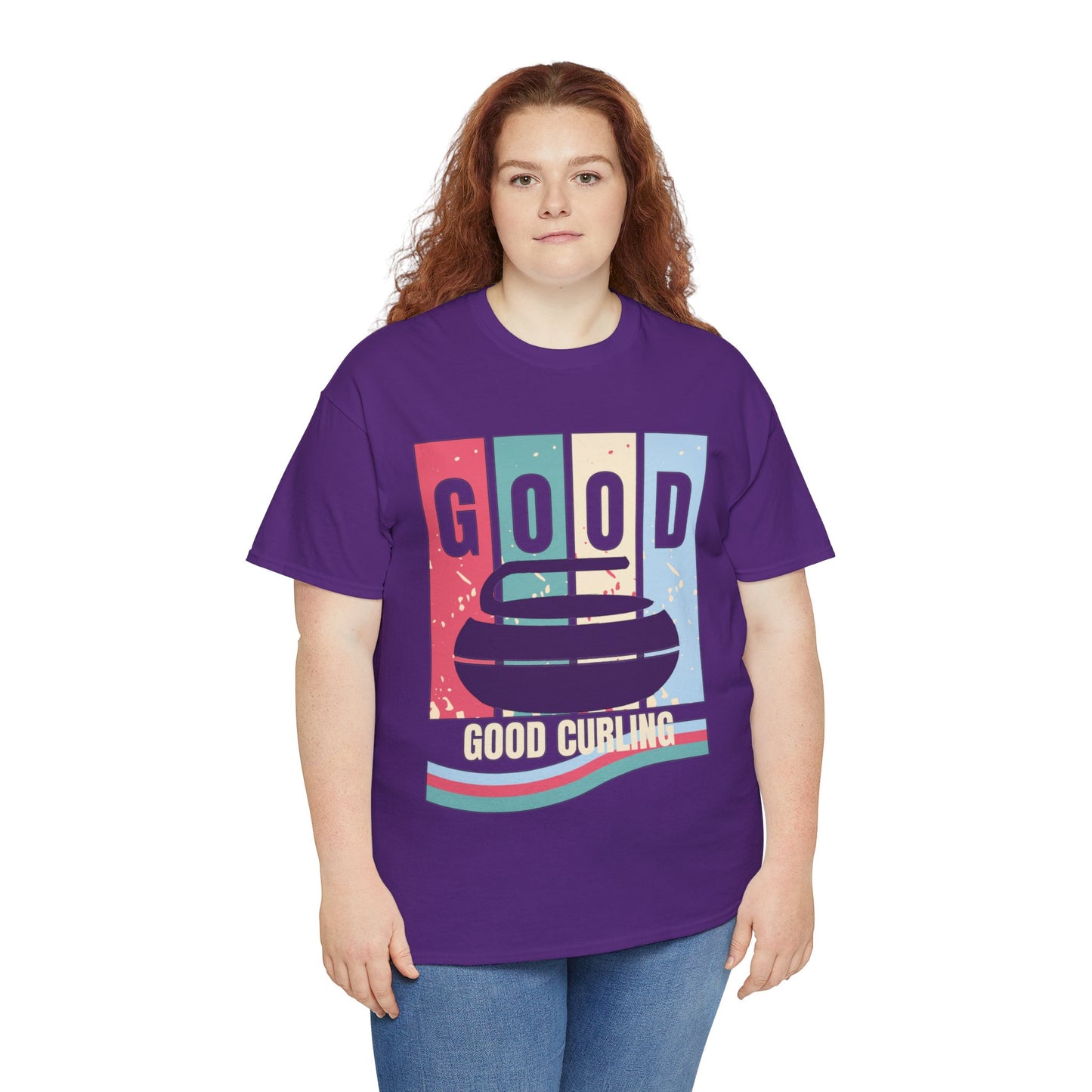 Unisex Heavy Cotton T-Shirt – Retro 4-Color Curling Pattern | Durable & Stylish Graphic Tee