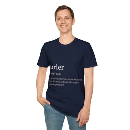 Unisex Softstyle Curling T-Shirt – Ice-Battling Hero Design | 100% Ring-Spun Cotton, Lightweight & Comfortable
