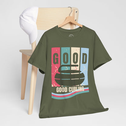 Unisex Heavy Cotton T-Shirt – Retro 4-Color Curling Pattern | Durable & Stylish Graphic Tee
