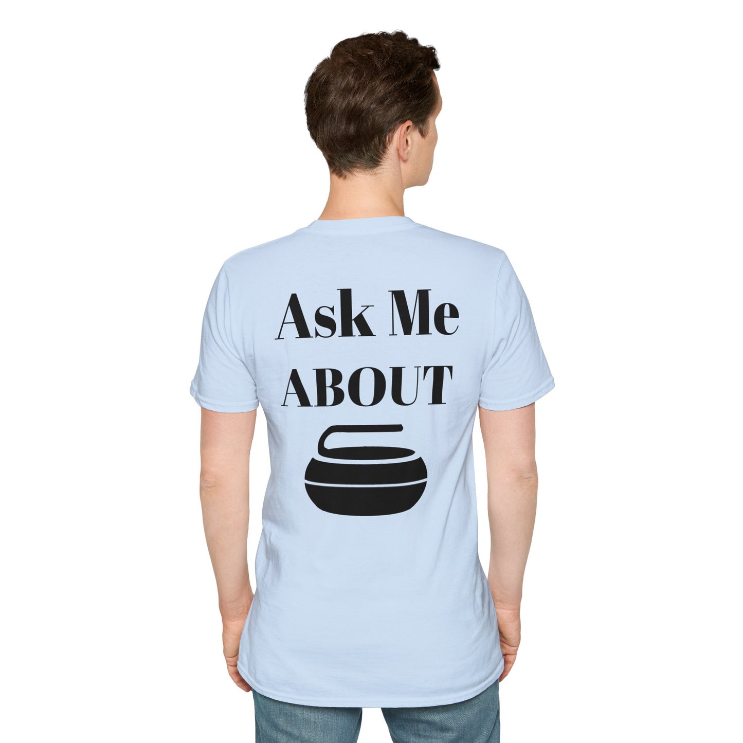 Unisex Softstyle T-Shirt – 100% Cotton | 'I Heart Curling' Front Print & 'Ask Me About Curling' Back Design | Soft, Lightweight & Comfortable