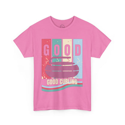 Unisex Heavy Cotton T-Shirt – Retro 4-Color Curling Pattern | Durable & Stylish Graphic Tee