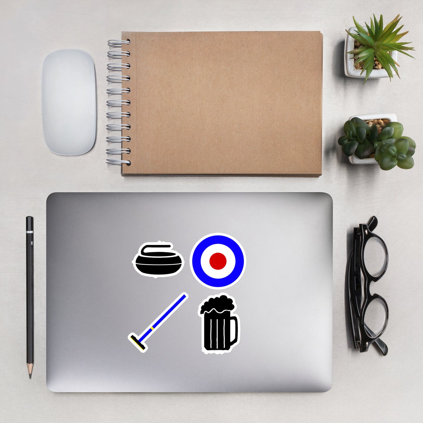 Bubble-Free Curling-Themed Stickers – Curling Stone, Broom, House & Beer Jug | 5.5"x5.5" Durable Vinyl
