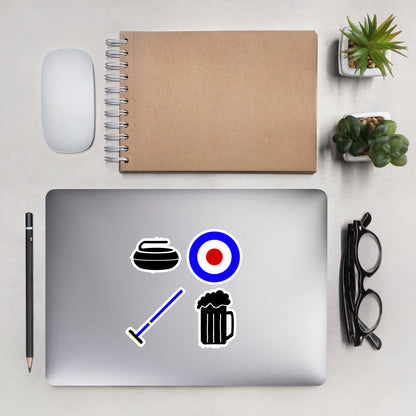 Bubble-Free Curling-Themed Stickers – Curling Stone, Broom, House & Beer Jug | 5.5"x5.5" Durable Vinyl