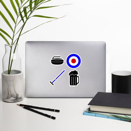 Bubble-Free Curling-Themed Stickers – Curling Stone, Broom, House & Beer Jug | 5.5"x5.5" Durable Vinyl