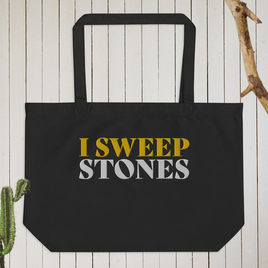 Large Organic Cotton Tote Bag – 20″ × 14″ × 5″ with ‘I SWEEP STONES’ Embroidery | Durable, Eco-Friendly & Spacious