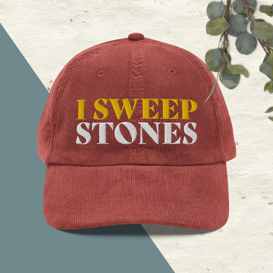 Vintage Corduroy Cap with 'I SWEEP STONES' Embroidery - Perfect for Curling Enthusiasts and Players!