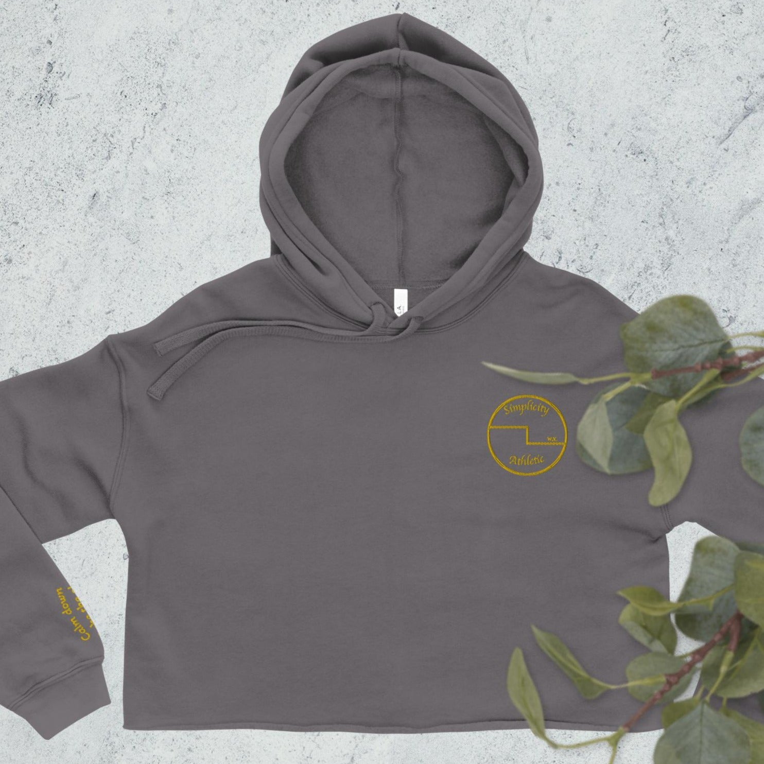 Grey Hoodie Front with sleeve embroidery